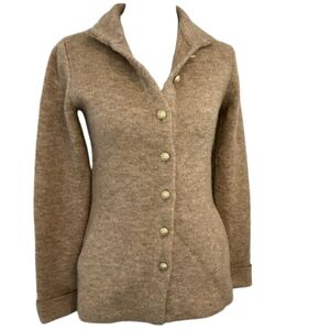 Adrienne Vittadini Cream Cardigan Sweater Gold Lion Buttons Wool Blend S